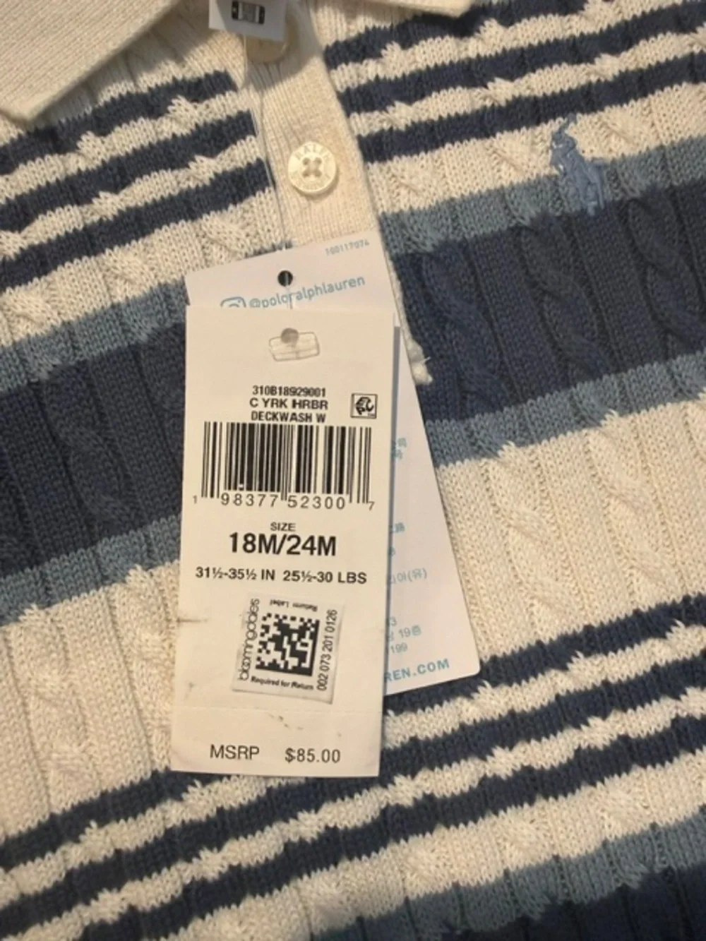 Ralph Lauren, Striped Mini-Cable Cotton Sweater Dress, NEW WITH TAGS